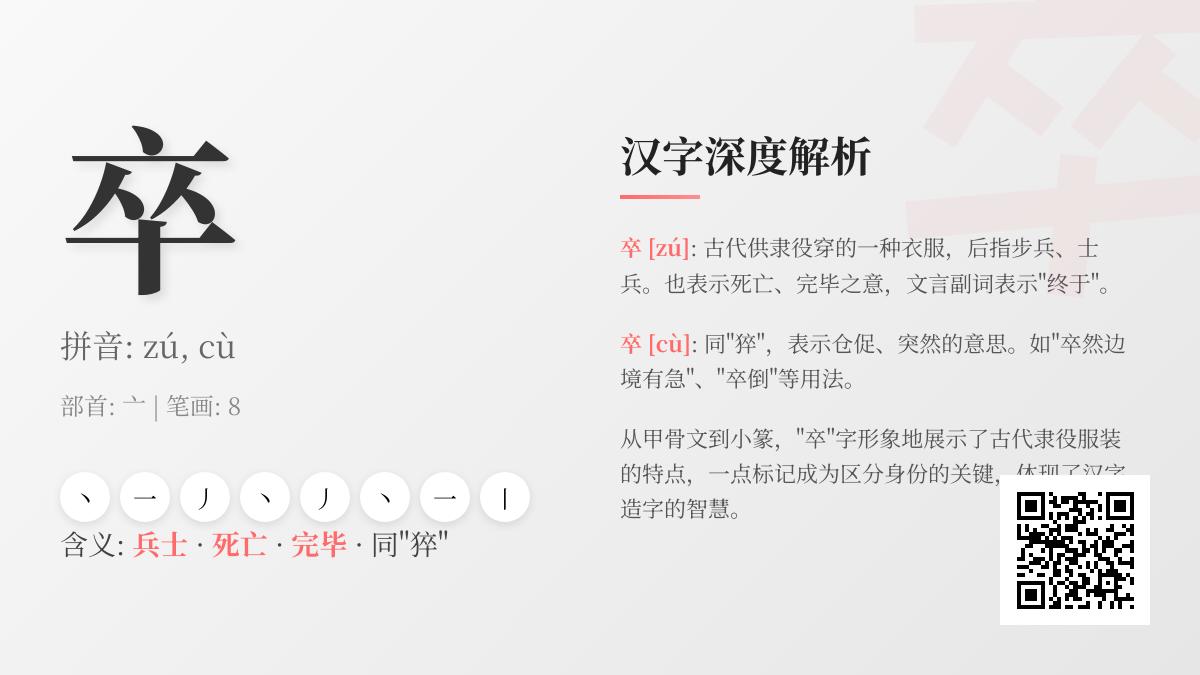 汉字”卒”的正确读音与含义解析 掌握8种用法及文化内涵
