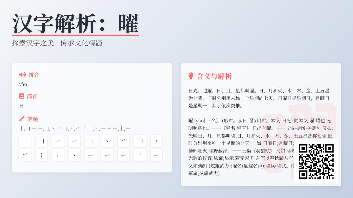 汉字”曜”的正确读音与18画笔顺详解 七曜文化内涵与组词造句指南
