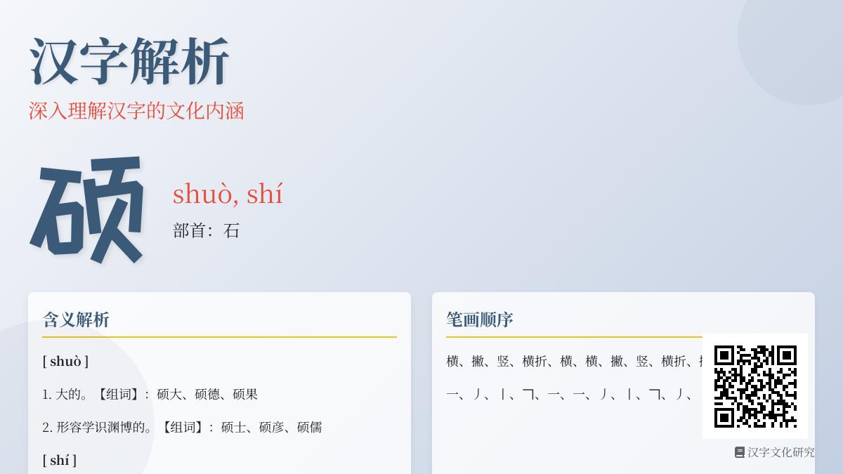 掌握汉字”硕”的2种读音、11画笔顺与5大文化内涵