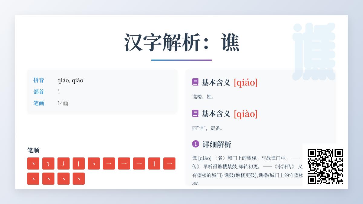 谯字怎么读两种发音及其历史含义与实用组词解析