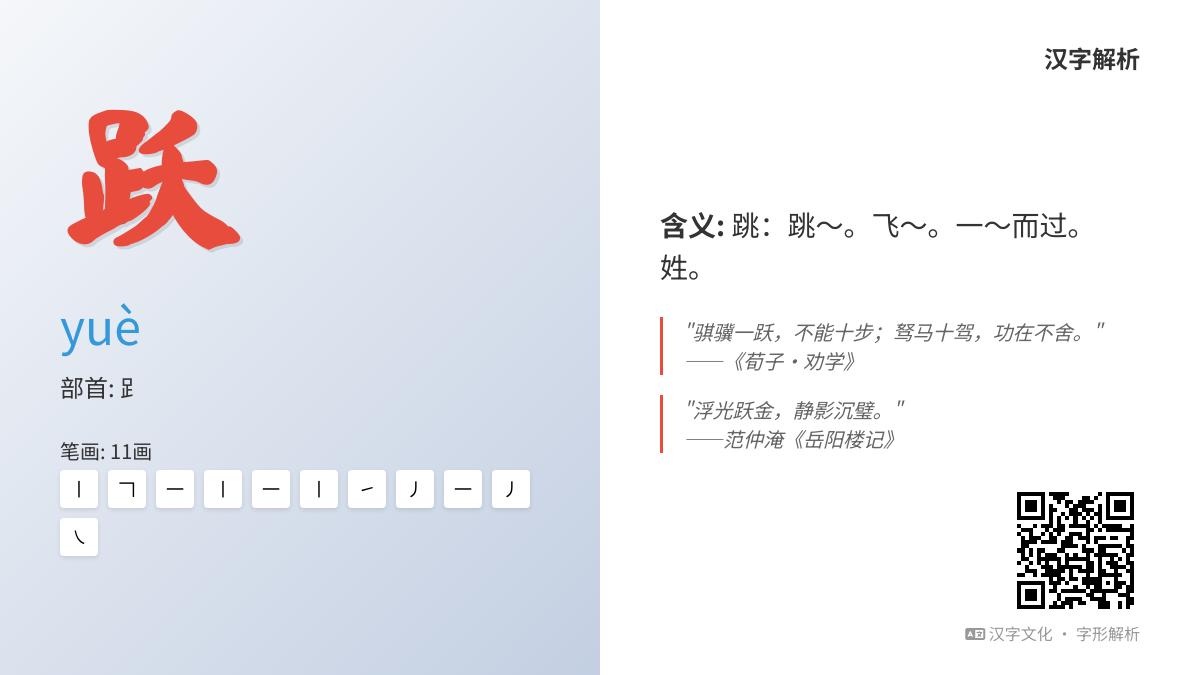 掌握”跃”字的正确拼音、笔顺与11个实用组词技巧