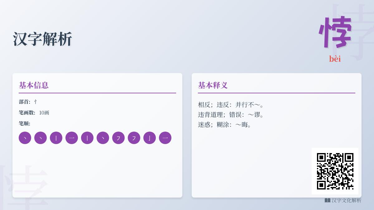 掌握汉字“悖”的正确读音bèi、笔顺、含义及组词技巧