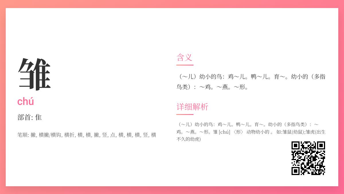 雏的正确读音是什么 拼音chú发音技巧与笔顺详解
