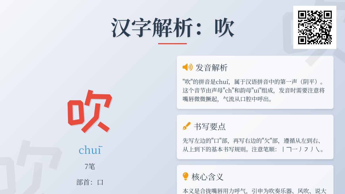 掌握”吹”字7大用法 从拼音笔顺到成语解析一网打尽