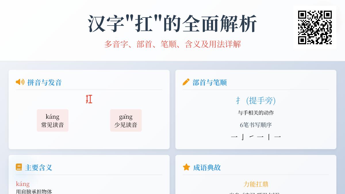 扛字怎么读 掌握káng和gāng两种正确拼音及6笔书写技巧