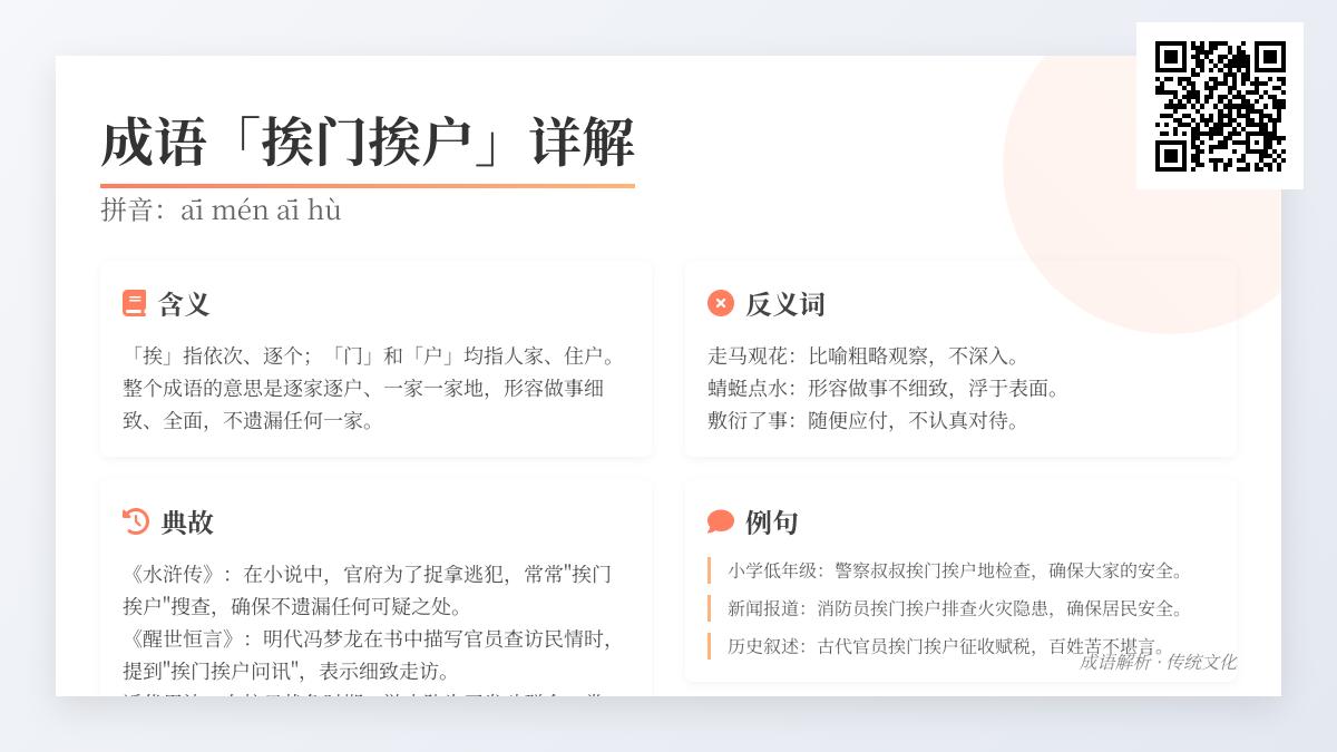 成语“挨门挨户”的20种用法与常见错误解析