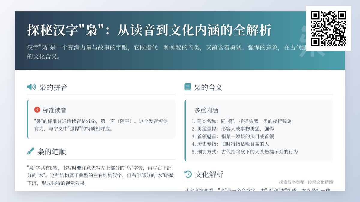 揭秘汉字”枭”的正确读音xiāo及其5大文化内涵解析