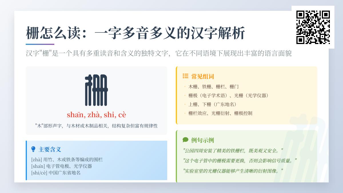 汉字”栅”的4种正确读音及用法解析 掌握多音字发音技巧与组词造句
