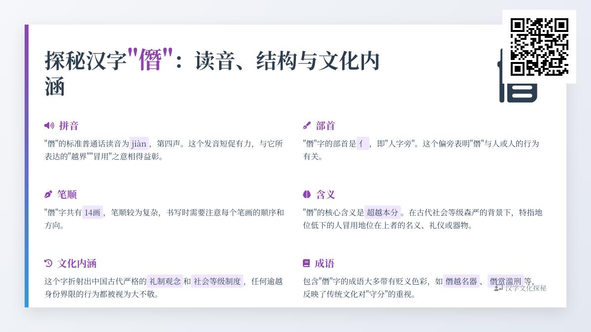 汉字”僭”的正确读音是什么 解析14画复杂结构与古代礼制文化内涵