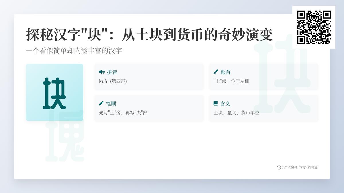 汉字“块”的拼音笔顺与含义解析 从土块到货币的6大用法全掌握