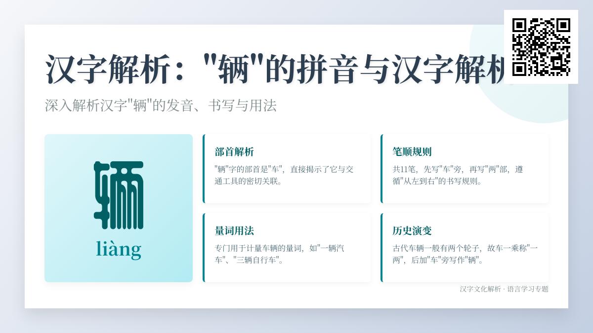 掌握辆的拼音liàng和汉字解析 从笔顺到量词用法全面指南
