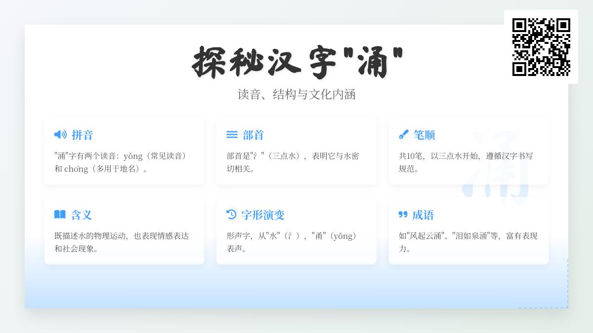 汉字“涌”的正确读音是什么 解析yǒng和chōng两种发音及文化内涵