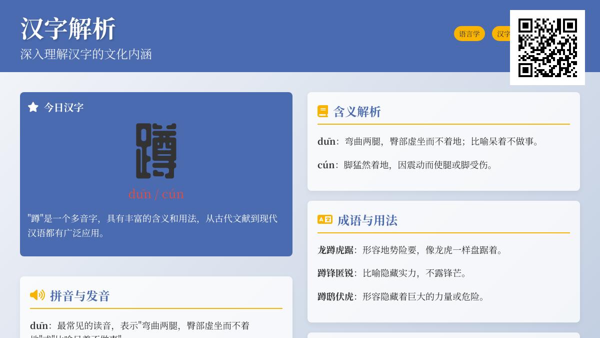 掌握“蹲”的2种拼音读法、部首笔顺及实用组词造句技巧